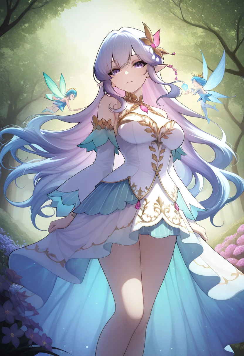 Anime fairy, smiling as a queen of fairies, astral fairy, shadowverse style, fairy queen, fairy queen, anime fantasy illustration, Official artwork, 2. 5 D CGI anime fantasy artwork, Anime fantasy artwork, faeries, fairy magnificent, fey queen of the summer forest, portrait of a fairy, beautiful fantasy anime