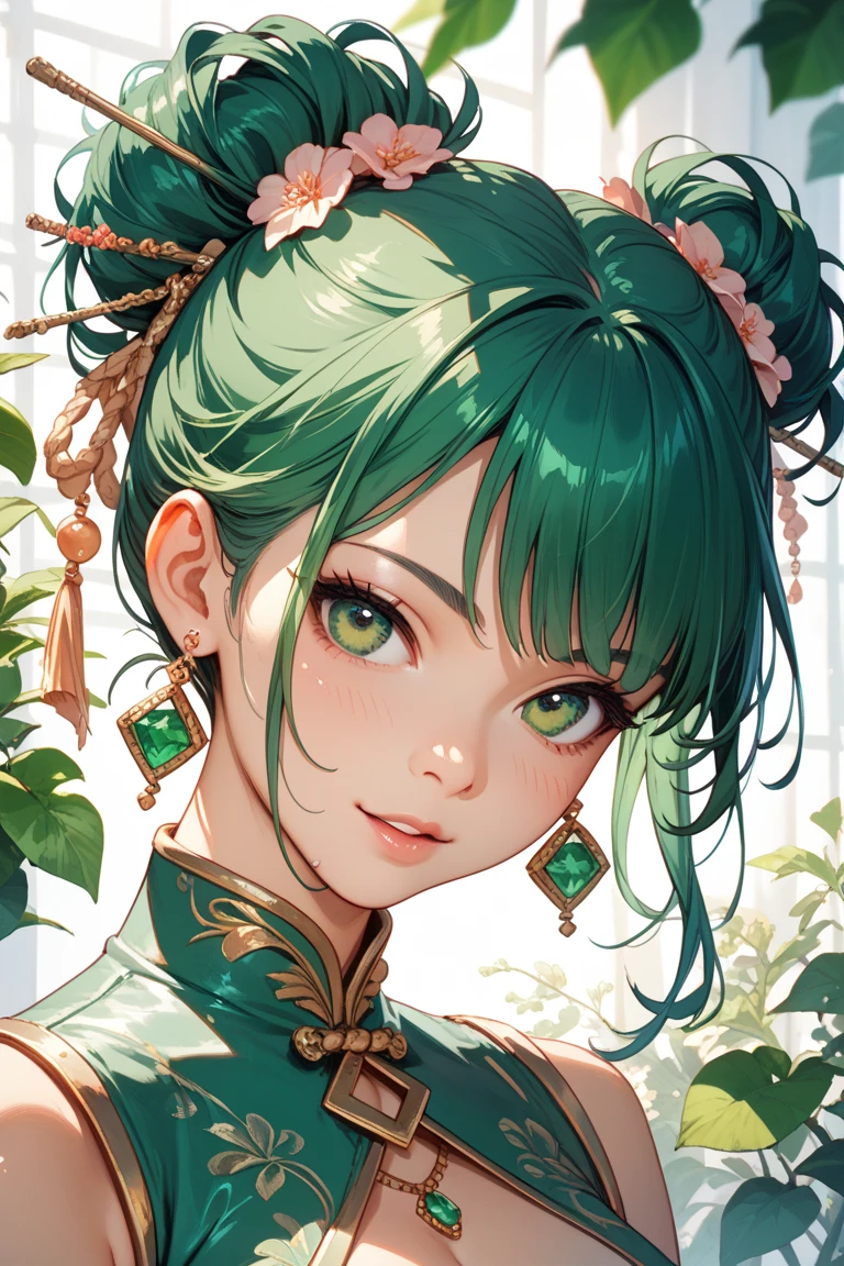 (masterpiece, best quality), 1girl, Pale green Messy Side Swept Hair with Low Fade, Size E breasts, <lora:chibi style:1> chibi