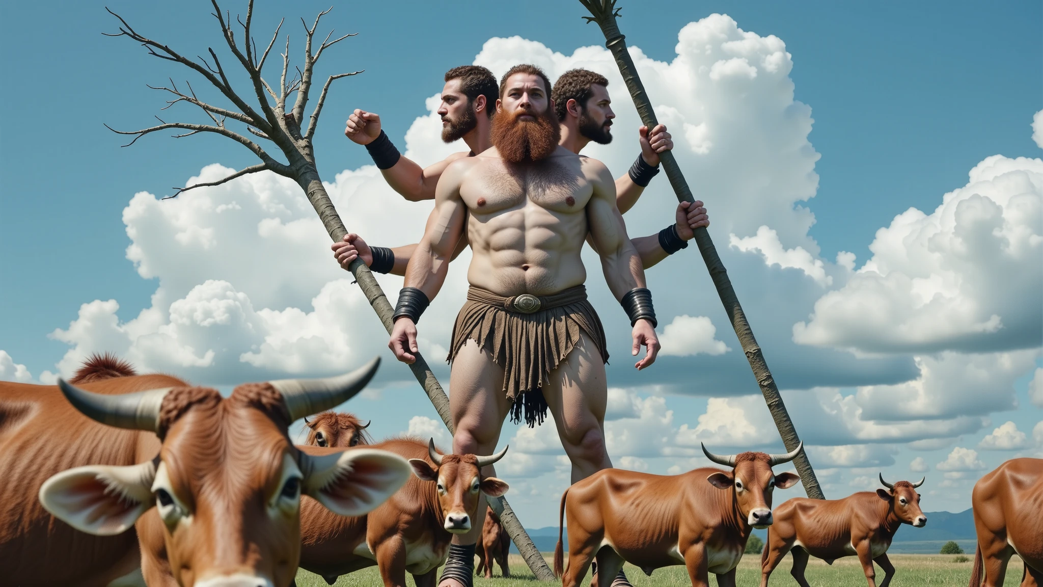 (illustration), (high resolution), (8K), (extremely detailed), (best illustration), (best quality), (ultra-detailed), (masterpiece), ( wallpaper), (detailed face), Two men in the middle of the forest in a camp, staring at each other, one is a young bearded ginger, the other is a latino athletic young both shirtless