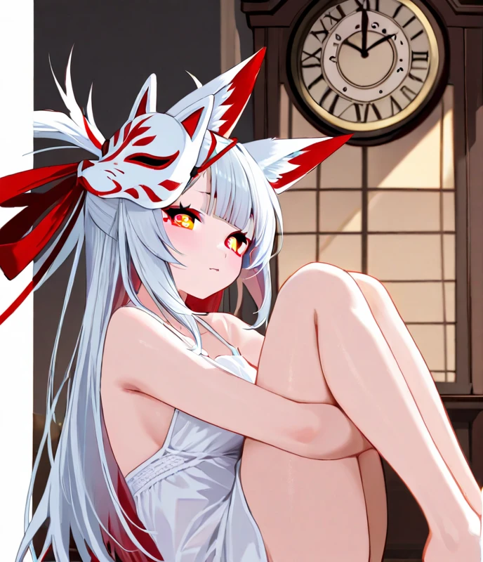 gossiper、white hair、Braided twin tails、orange eyes、holding a carrot