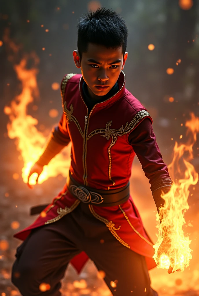 MEN&#39;S CLOTHING, a boy&#39;s avatar, firebender, silver accessories.