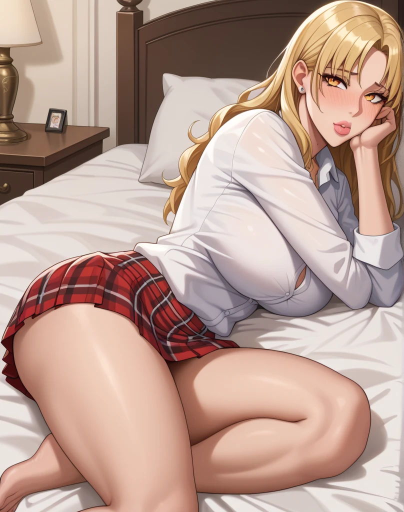 1girl, beautiful young woman, seductive wink, mischievous smile, sitting with legs apart, revealing panties, mini skirt, long thick thighs, large buttocks, , golden hair, twin tail, dsann, looking down, (best quality,4k,8k,highres,masterpiece:1.2),ultra-detailed,(realistic,photorealistic,photo-realistic:1.37),dramatic lighting,vivid colors,cinematic