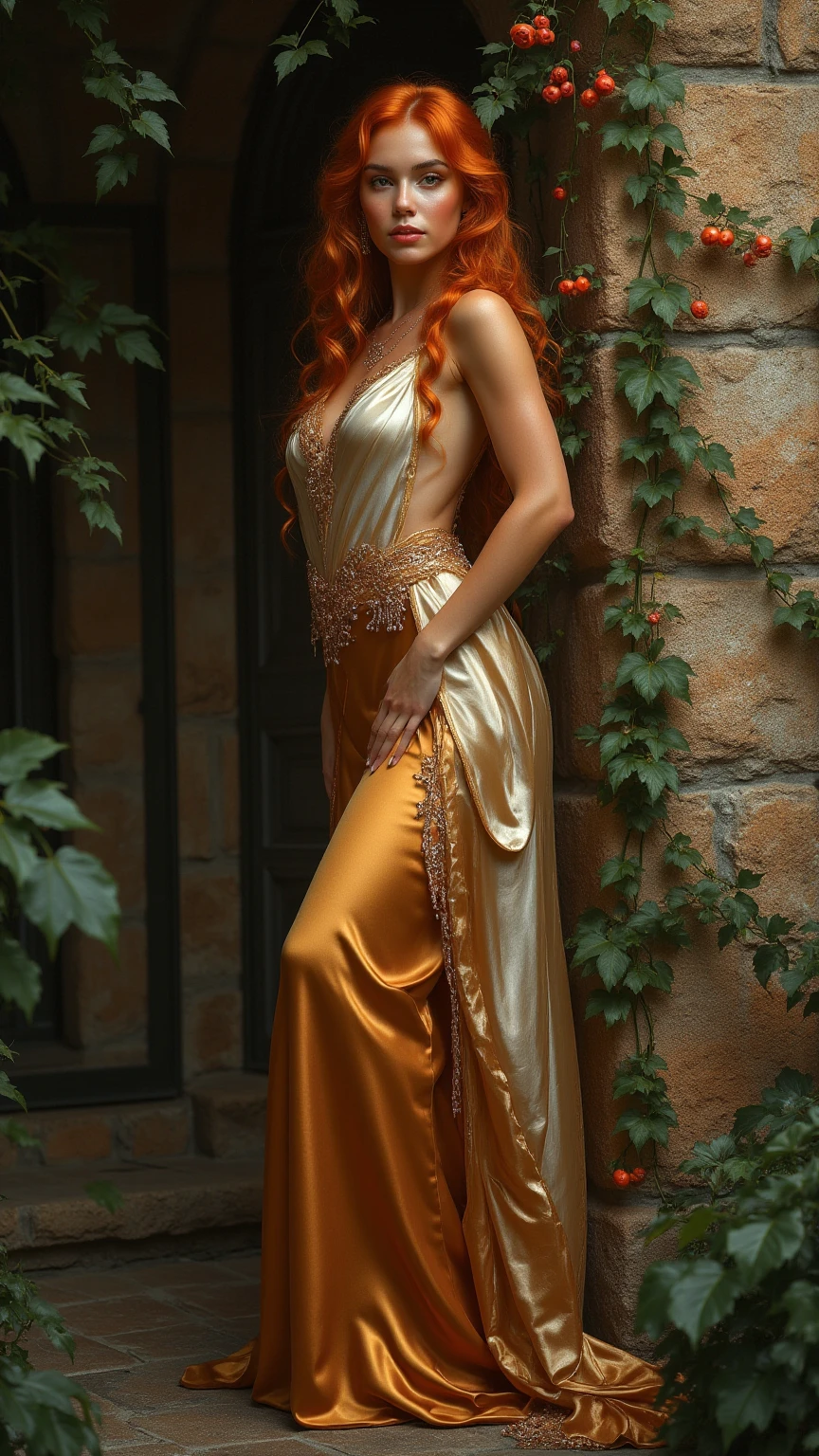 Masterpiece, (((Redhead in intricate dress standing in cinematic canyon slit, photographie))) softlighting, Couleurs, Very detailed, dramatic lighting, trending digital art on Artstation 8k HD high definition detailed realistic, Detailed, texture de la peau, hyper detailed, realistic skin texture, Armure, Best quality, ultra highres, (photoreallistic:1.4), High resolution, Detailed, Photo bRute, Sharp re, Nikon D850 Film Stock Photographie 4 Kodak Portra 400 Appareil photo F1.6 lens rich colors hyper realistic lifelike texture dramatic lighting unrealengine trending on artstation cinestill 800, (((Precise female anatomy, Des yeux parfaits))) (((500px, Arrêteurs, Photovue.Ru, metart,  BRuit ISO))) (((SFW Clothing)))