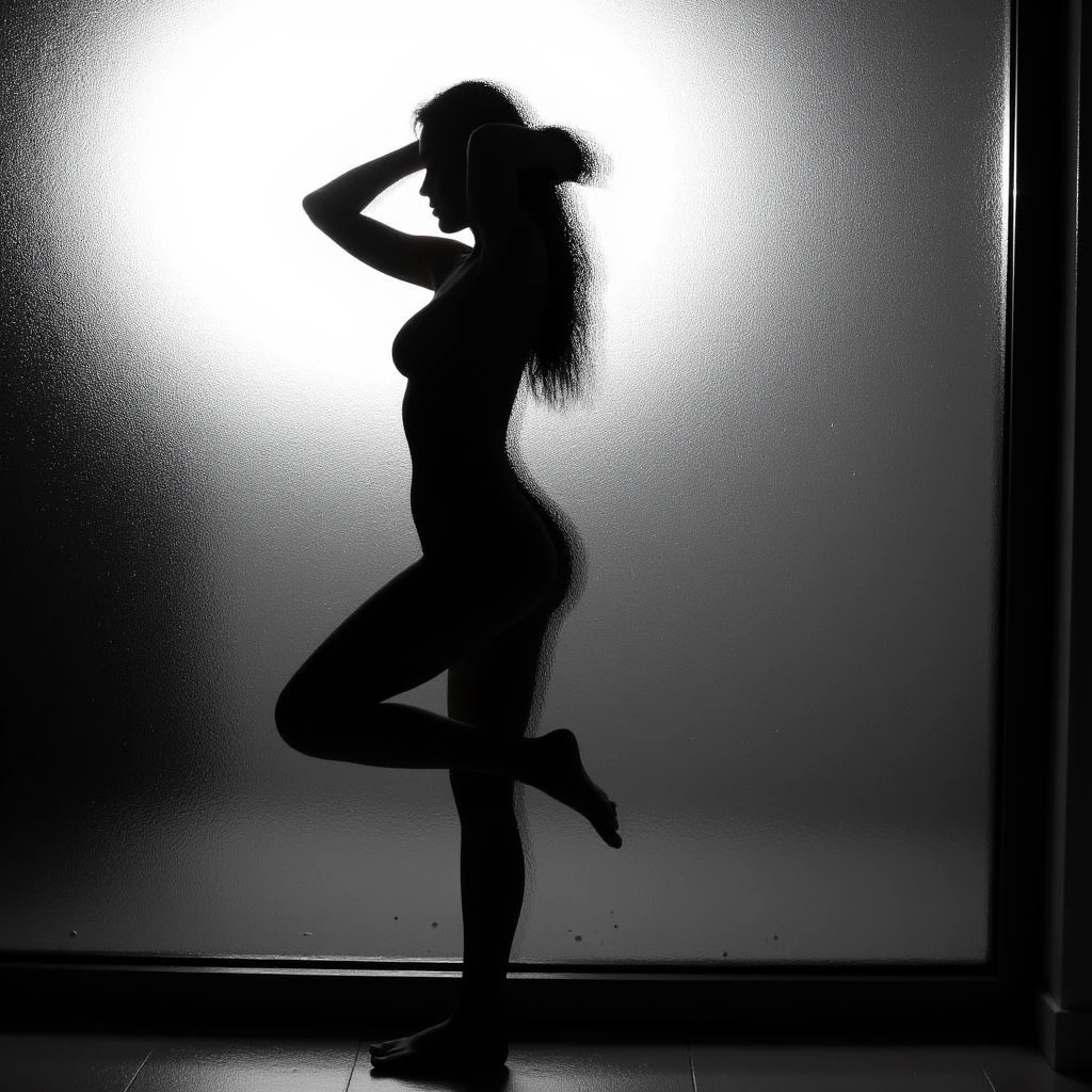 Unposed RAW Photo, An intimate black and white photograph capturing the natural beauty and vulnerability of a young woman with long hair, revealing a deep connection with the human form and an exploration of the intersection between innocence and sensuality., displaying a nuanced interplay of light and shadow, creating a timeless and evocative quality that invites viewers to reflect on the complexities of identity, self-acceptance, and the changing nature of human relationships, in the style of Jock Sturgess, (captured on a Deardorff 8x10), Monochrome,