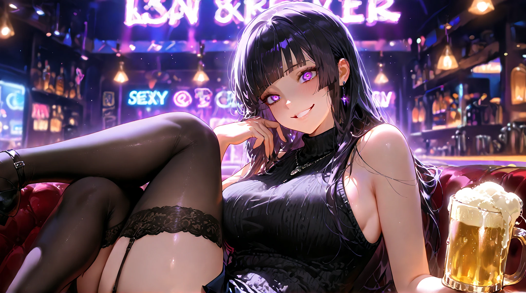 There is a woman sitting on a bench in stockings and stockings, chica sexy, seductive anime girl, seductive. Very detailed, Sakimichan, seductive cyberpunk dark fantasy, pose sexy, sexy look, hermosa y seductivea mujer anime, ultra realistic image, trend on cgstation, artwork in the style of guweiz, Sexy outfit, Hyper realistic nude 