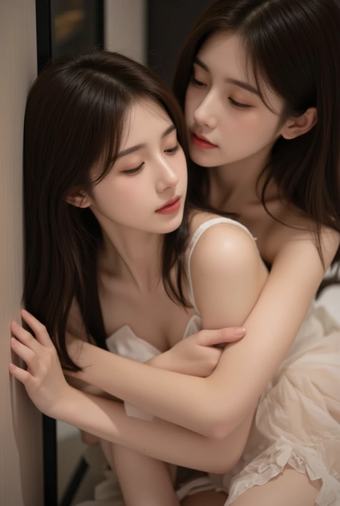 a nude girl hugging her nude boyfriend, beautiful detailed eyes, beautiful detailed lips, extremely detailed eyes and face, long eyelashes, beautiful young couple, intimate embrace, romantic, passionate, (best quality,4k,8k,highres,masterpiece:1.2),ultra-detailed,(realistic,photorealistic,photo-realistic:1.37), chiaroscuro lighting, dramatic lighting, sensual, intimate, erotic, couple portrait, fullnude, sensual activities, ((FULLNUDE, FULLBODY)) (gilr fullnude) ((boy 18 years old fullnude)) 