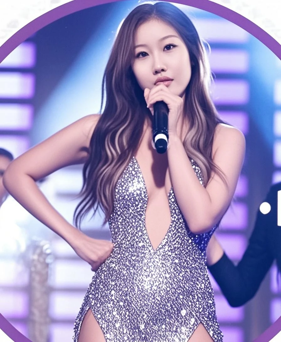 (((perfect anatomy))),(((A beautiful blues singer in her 20s captivates the packed venue with her best singing voice, illuminated by a single spotlight on a pitch-black stage.),Wearing a silver glittering sleeveless long skirt dress stage outfit and silver lace gloves, she bent on one knee and performed her beautiful voice.,(((Ulsan-6500))),(((Beautiful background bokeh with deep depth of field created by Hasselblad))),Narrow waist and upward hips,masterpiece,highest quality,ultra high resolution,High detailed full body portrait,tall nose and beautiful face,long limbs like a model,((Full body photo taken from the side seats)),cute 20 year old,Beautiful, lustrous chestnut-colored long hair is sexy,(Beautiful F-cup breasts that stand out),long eyelashes and large eyes,,Clear double eyelids,((Glossy thick lips)),perfect anatomy,