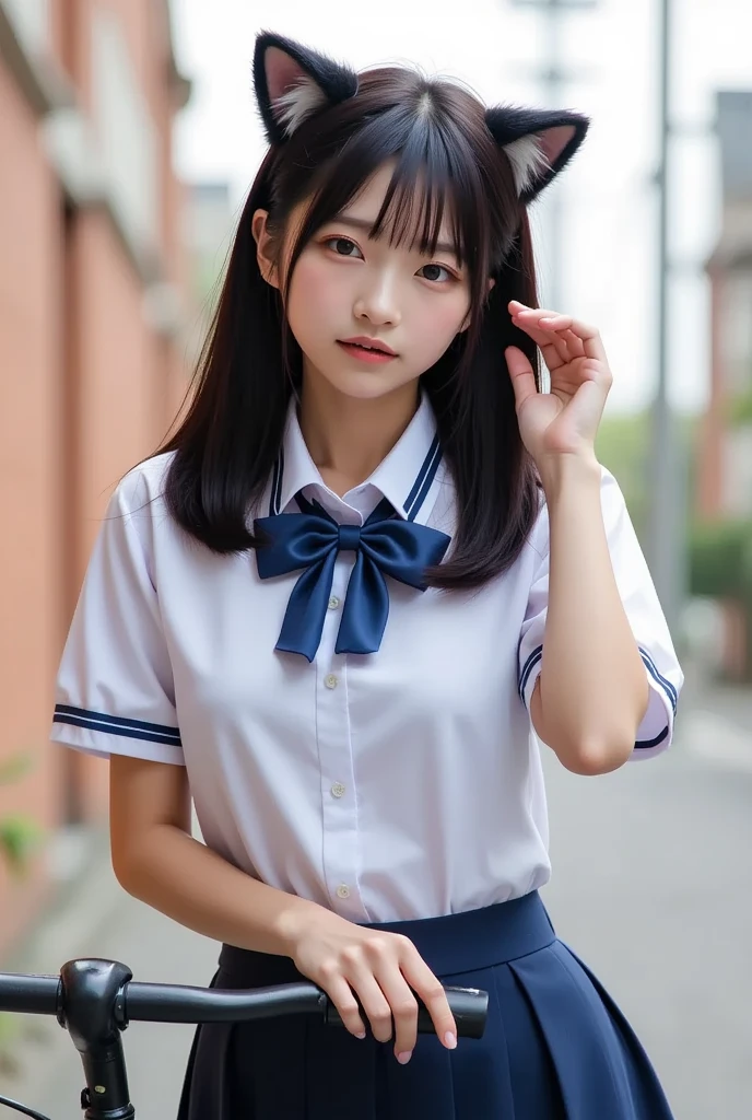 Elementary school student in uniform Lower school year Navy Blue Suspender skirt Suspender skirt blouse school bag