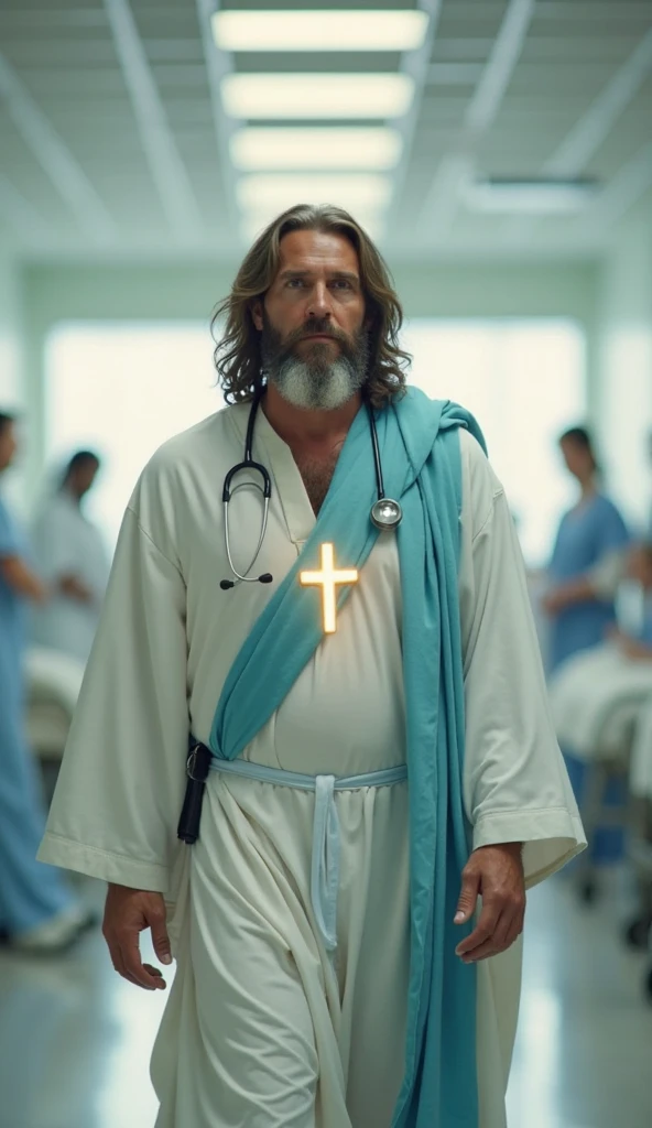 Create an ultrarealistic photo-style image of Jesus as a doctor, emphasizing his role as a savior and healer. Ensure (((intricate details))), (((highest quality))), and (((extreme detail quality))) in the composition. Depict Jesus with a compassionate expression as he brings salvation and healing to those in need, capturing the divine essence of his role as a physician.