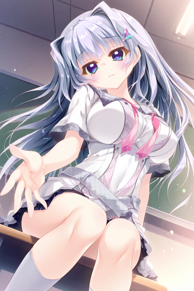1 girl, long hair, black hair, straight hair, short bangs above brows, blue eyes, embarrassed, blush
BREAK (masterpiece), (high resolution 8K), cinematic lighting, professional lighting, detailed eyes and face, detailed body, 
BREAK  white shirt, blue bowtie,
BREAK masturbation, dildo, squatting, spread legs, (NSFW:1.2), 