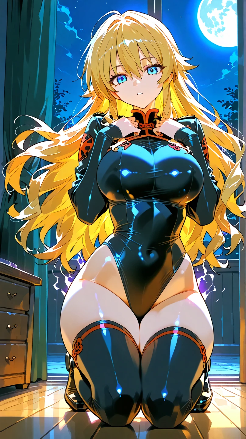 8K, high definition, married, beautiful, beautiful, bright, eye highlights, sexy, erotic, beautiful line drawing, light blue skin, blue and orange gradient ear fins, bunny girl, bunny suit, net tights on legs,