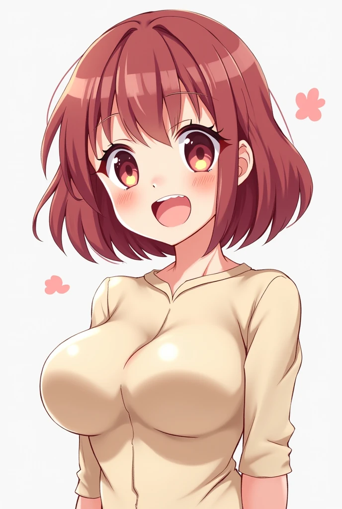 ((masutepiece, Best Quality, hight resolution, nffsw, Perfect Pixel, depth of fields, 4K, )), 1girl in, Solo, , Beautiful anime girl, Beautiful Art Style, close up, Looking at Viewer, Perfect body, Yuigahama Yui, Short hair, pink hair, hairbun, (large boob), flashing, hands on shirt, lifting up shirt, breasts, nipples, smiling, winking, wink, one eye open, blank white background, cowboy shot