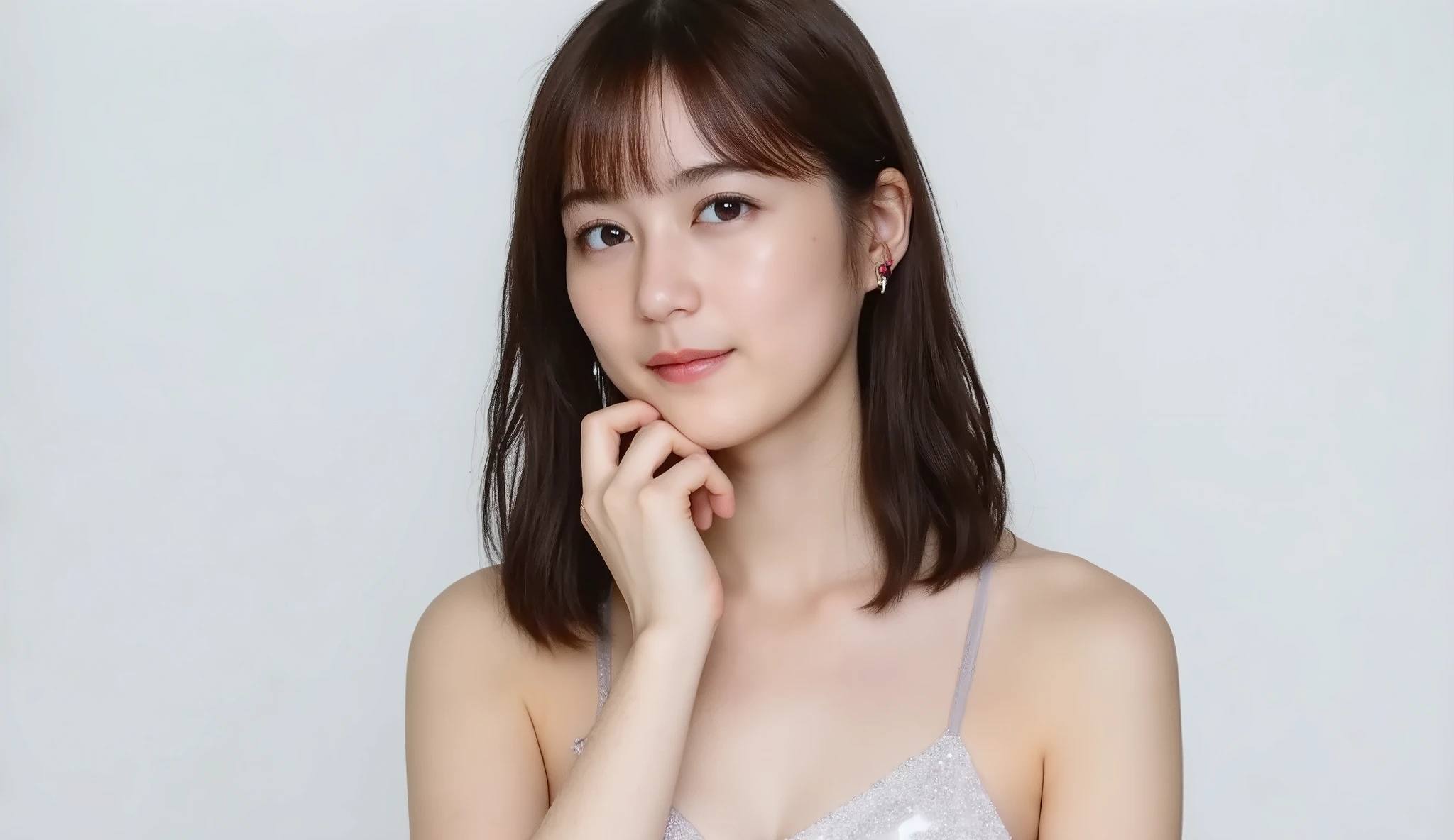 (The beauty of a pretty girl、、18age、brown eyes in the bedroom( high resolution eyes 、beautiful、 Shining Eyes)、、Ultra-accurate、high quality DVD、Highest Quality、 、(Dark Brown Hair:1.5)、fine skin、beautiful big )、 full body、(gold bikini:1.5)、 smile、( wearing a bikini)、、half up hair、 oil body