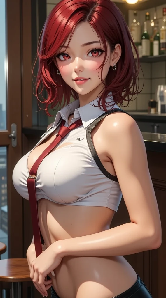 ,High quality fingers,Normal hands,detailed finger,tmasterpiece,(realisticlying,Photorealistic:1.37),Small waist,dark red colored hair,eBlue eyes,beauitful face,Perfect litthing,beatiful detailed eyes,looking at viewert,stunningly beautiful woman,detailed hairstyles,detailed back ground,shorter pants (8K, RAW photo, Photorealistic:1.25) ,( Gloss on lips, eyeslashes, gloss face, Glossy glossy skin, Best quality, 超高分辨率, Depth of field, color difference, Caustics, Broad lighting, naturalshadow, Kpop idol) tmasterpiece,Best quality,Portrait of 1girl,((best qualtiy)), ((tmasterpiece)), (the detail:1.4), 3D, hdr(HighDynamicRange),Ray traching,NVIDIA RTX,Hyper-Resolution,Subsurface scattering、PBR Texture、post-proces、Anisotropy Filtering、depth of fields、maximum definition and sharpness、Many-Layer Textures、Albedo e mapas Speculares、Surface coloring、perfectly proportions、rendering by octane、Two-colored light、largeaperture、Low ISO、White balance、the rule of thirds、8K raw data、Raised translucent top, Smaller top, Smaller black lace bra, Raised, Mature feminization, Flattering eyes, Vivid red lace translucent bra,Flat ????? abdomen, Snow-white thighs, White lace stockings, Bare arms, Mature charm deep V open neck, Red lace translucent shorts perfect figure with gold thread eyes