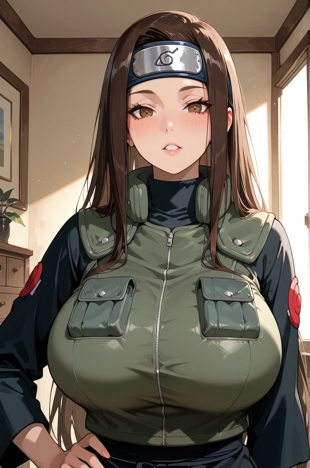 masterpiece, (solo), absurdres, portrait, ((upper body)), detailed background, fine detail, HDR, female, shine morena skin, bangs, black hair, long hair, messy hair, neutral expression,shine Brown eyes, big breasts, fullbody
Com um bebê 