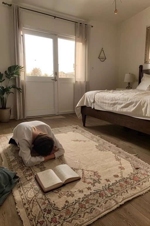A girl praying inside a room