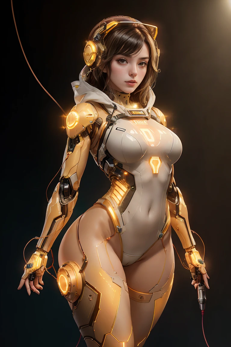 ((Top-quality Bee-Robot Masterpiece)), (( ultra-detailed Bee-Robot)), (( realistical, photorealistic Bee-Robot)), (detaileds, highly-detailed Bee-Robot), (Photorealistic:1.5), Anthropomorphic bee, futuristic, silver and gold metallic exoskeleton, slender and athletic build, with a transparent dome displaying a honeycomb pattern, 30 years old, honey-collecting mechanical arms, high-tech headgear with a bee-like design, exposed abdomen section revealing intricate mechanical components, looking directly at the camera with a bright,