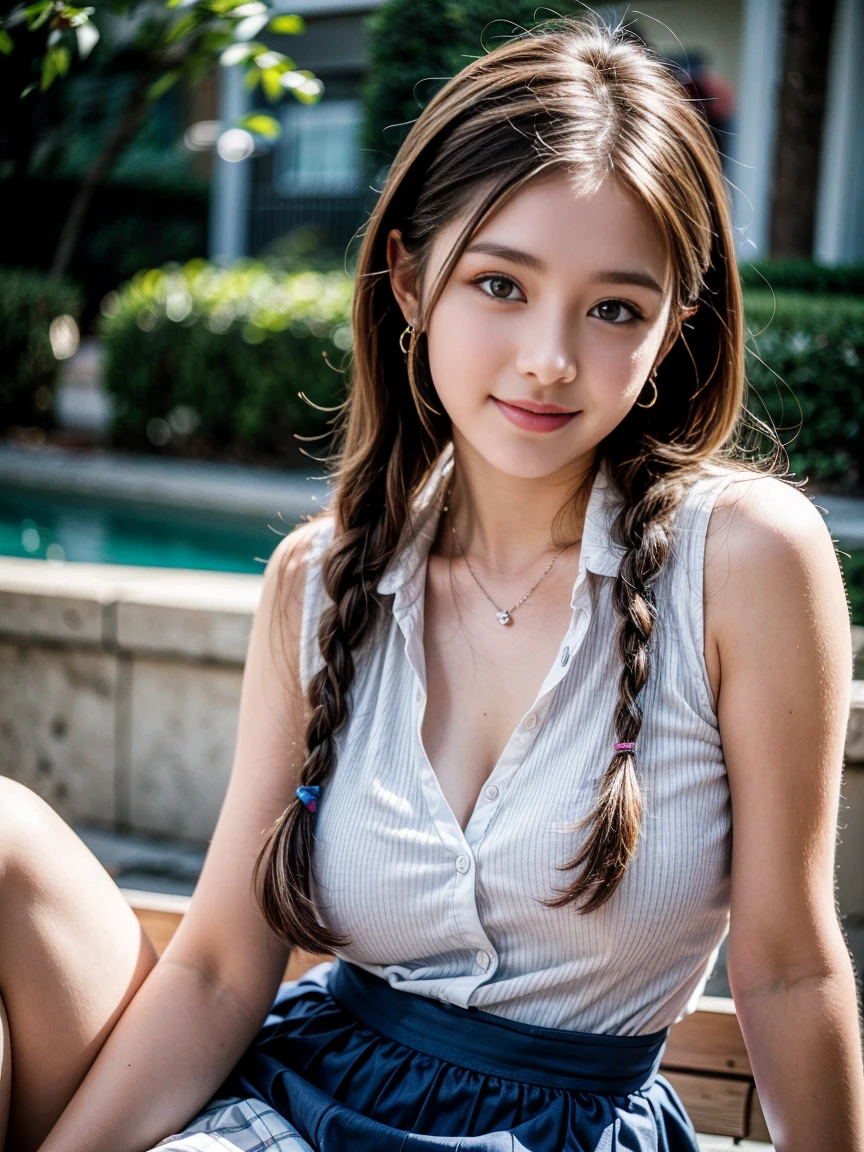 (masterpiece, best quality:1.4), (Realstic, photorealestic:1.37), from the front, (((POV))), bokeh, shallow depth of field, Japanese idol, high school student, big tits, brown Shortcut Hair, twintails, big laugh,cute clothes,(((looking at viewer))), sexy