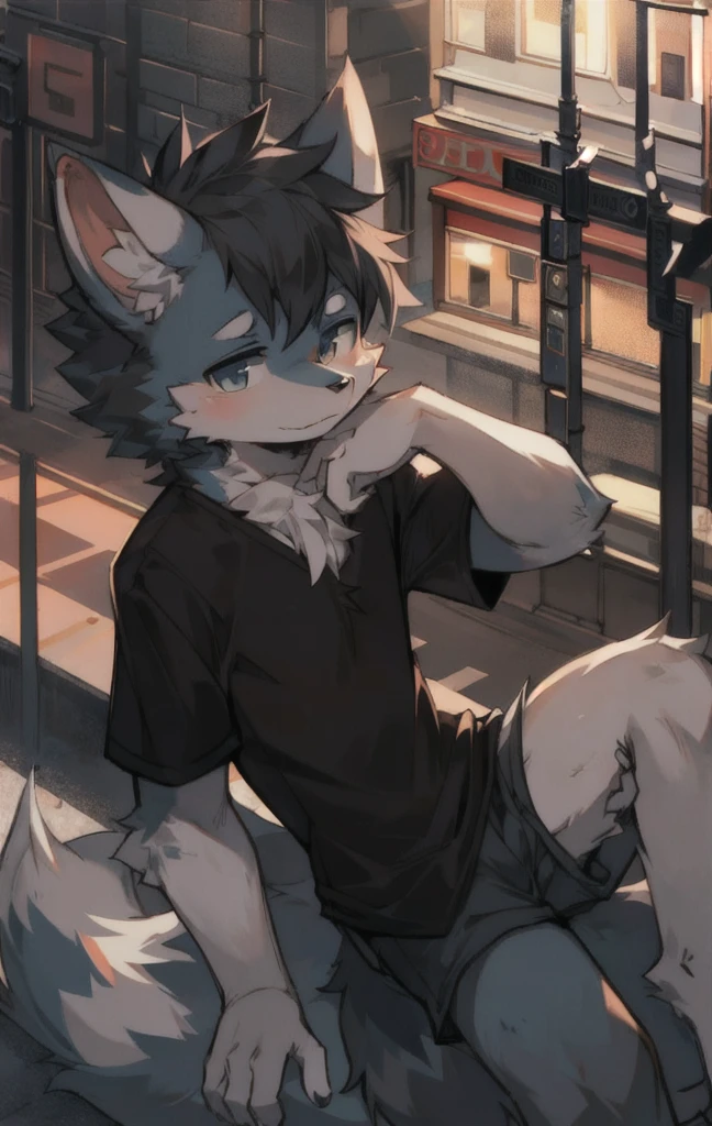 Male, white sox sports student, kneeling on the ground as a pet dog