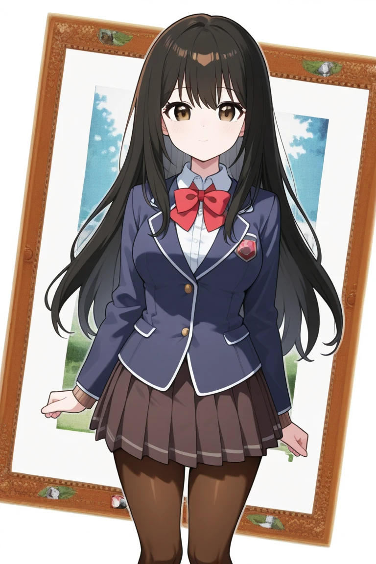 ((Tabletop, highest quality, High resolution, , Perfect Pixel,  4K,))), 1 high school girl, single, alone, beauty、The whole body is visible、 ((Mid-wave hair, bangs, Brown Hair)), ((Brown eyes, Beautiful eyelashes, Realistic eyes)), ((Detailed face, Blushing:1.2)), ((Smooth texture:0.75, Realistic texture:0.65, Realistic:1.1, Anime CG Style)), Medium Chest, Dynamic Angle, Perfect body,  ((Red bow tie, , Black jacket, Open jacket, Brown cardigan, White shirt, Black Skirt, Check skirt)), 、、Very embarrassing panic smile, looked back、Leaning forward、The wind is blowing and my underwear is completely visible、Touch your buttocks with both hands、white and light blue floral lace panties、Angle from below)、