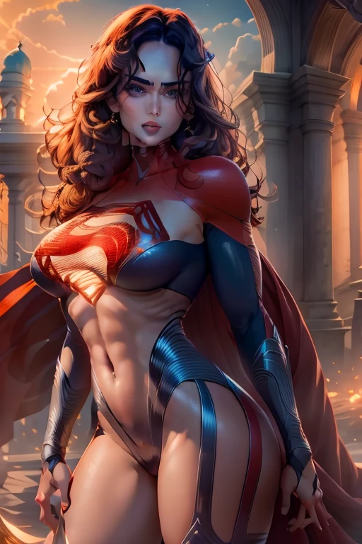(best quality:1.5, highres, UHD, 4K, detailed lighting, shaders), blue sky curly haired, gradient hair, large breasts, red suit, red social long pants, mature woman , (pov), white background, colorful eyeshadow, dramatic lighting, sparkling eyes, sensual expression, golden earrings, flowing hair, delicate facial features, soft skin, high cheekbones, urban setting, white background, dont look for the camera, lean forward,