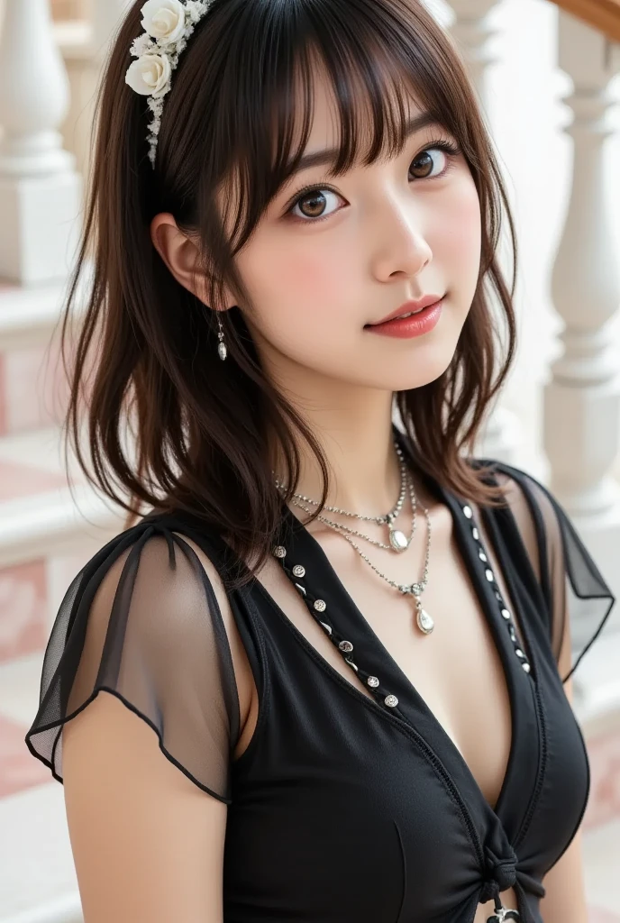 (table top, highest quality、high detail:1.4、very attractive beauty、Adds intense highlights to the eyes、look closely at the camera:1.4、Beautiful woman full of charm、ideal body proportions、perfect anatomy、brunette short bob hair、shiny hair、bangs:2、光沢のあるbangs:2、lip gloss),1 girl, Report, light brown shiny hair, scarf,realistic, looking at the viewer、Please tilt your head slightly, bright colored crystal light blue eyes, short and shiny hair、 chest中央に穴の開いた白いタートルネックの衣装,chestの真ん中に丸い穴のあるセクシーな白いタートルネック ニット セーター、 lips, lip gloss, Upper body、Big eyes、eyelash、face is a little red、embarrassing)、((italian road in winter))、((short hair with Big eyess、Give students very powerful highlights、{Huge|big|Hugeな|mega} chest:2、very bigger chest:2、look at the audience、very beautiful beauty、show me your ears、long neck、smile a little、beautiful teeth、open your mouth and smile、heart shaped eyes))、28 years old、very cute super model、portrait:2、close your face:2
