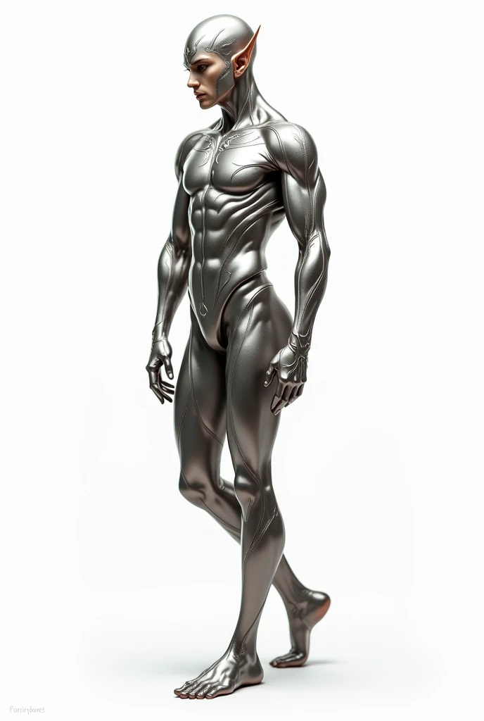 steel statue, viewed from the side, of muscular Epictetus