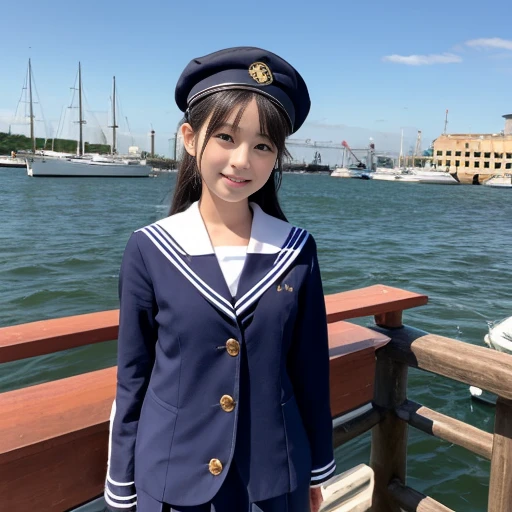 Hand-drawn watercolor illustration, Japanese elementary school students, Navy blue sailor suit,6 years old, cute, cute, Simple, Pencil line drawing