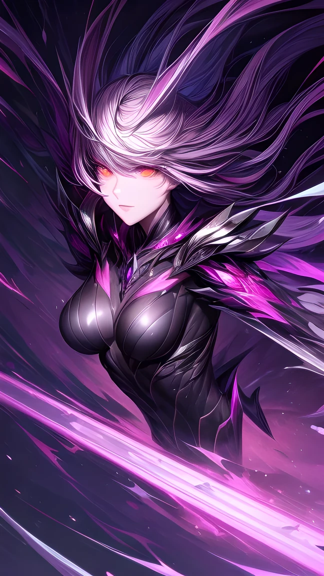 Upper body shot, front facing, exquisite appearance, complex liquid smoke chaos storm, pink part, Broken glass, particle explosion , Light, bioluminescent liquid particles, muscular, highly detailed, mechanical background , symmetrical arms , medium breasts