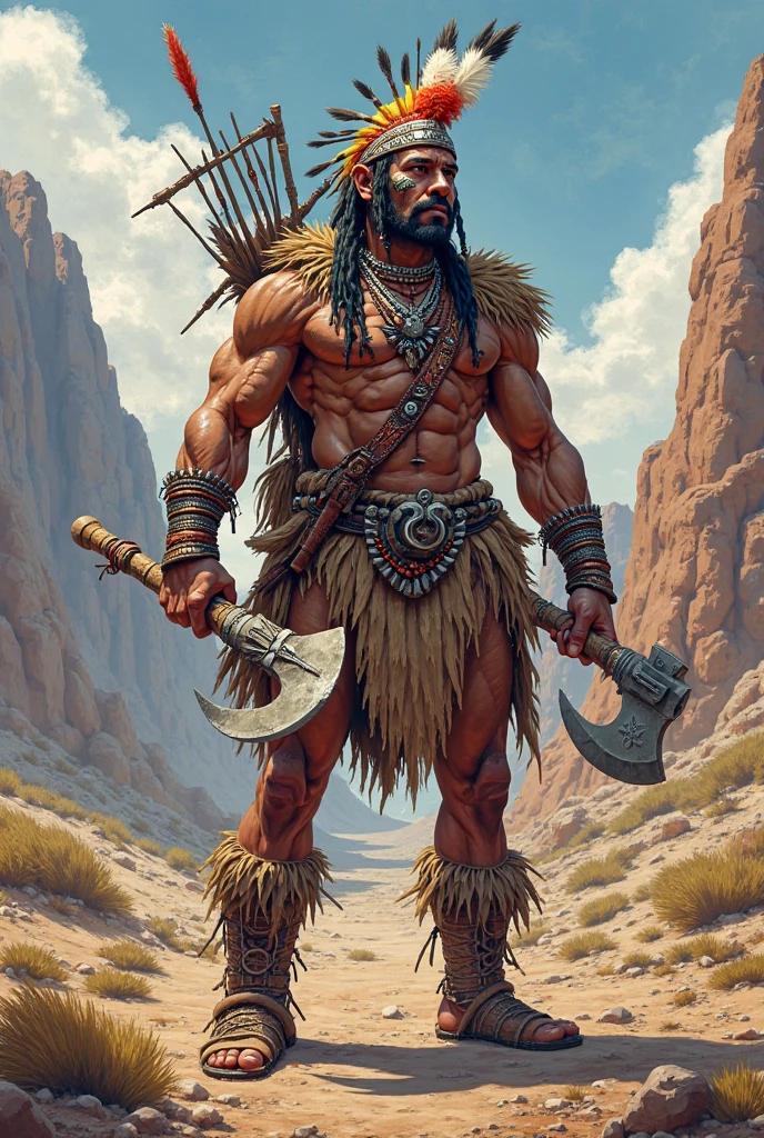primitive barbarian wearing coyote skin: ultra realistic and detailed