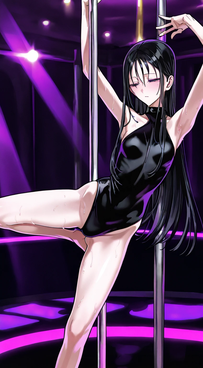 black eyes,black hair,two-tone hair,
jav cover,solo,