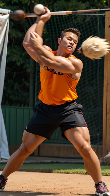 Homem de camisa laranja correndo em uma corrida, vestindo uma camiseta laranja, vestindo uma camiseta laranja, icaro carvalho, Athletic man in his 40s, vestindo camiseta e combates, em roupas laranja) lutar, inspired by Zoran Mušič, com barba curta