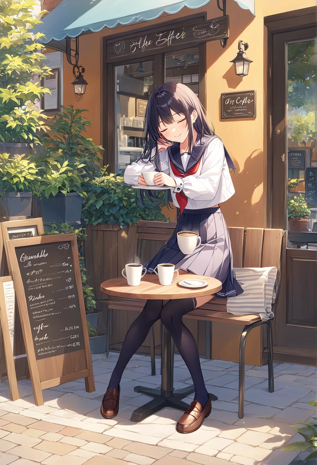 (black hair, long hair:1.6), red eyes, masterpiece, best quality, mature female, breasts, thighhighs, 1girl, boots, skirt, solo, looking_at_viewer, black_footwear, flower, pleated_skirt, hair_flower, school_uniform, fur_trim, long_sleeves, bowtie, bow, red_neckwear, coat, chair, glow effects, godrays, Hand drawn, render, 8k, octane render, cinema 4d, blender, dark, atmospheric 4k ultra detailed, cinematic, Sharp focus, big depth of field, Masterpiece, colors, 3d octane render, 4k, concept art, trending on artstation, hyperrealistic, Vivid colors, extremely detailed CG unity 8k wallpaper, trending on CGSociety, Intricate, High Detail, dramatic, nsfw,