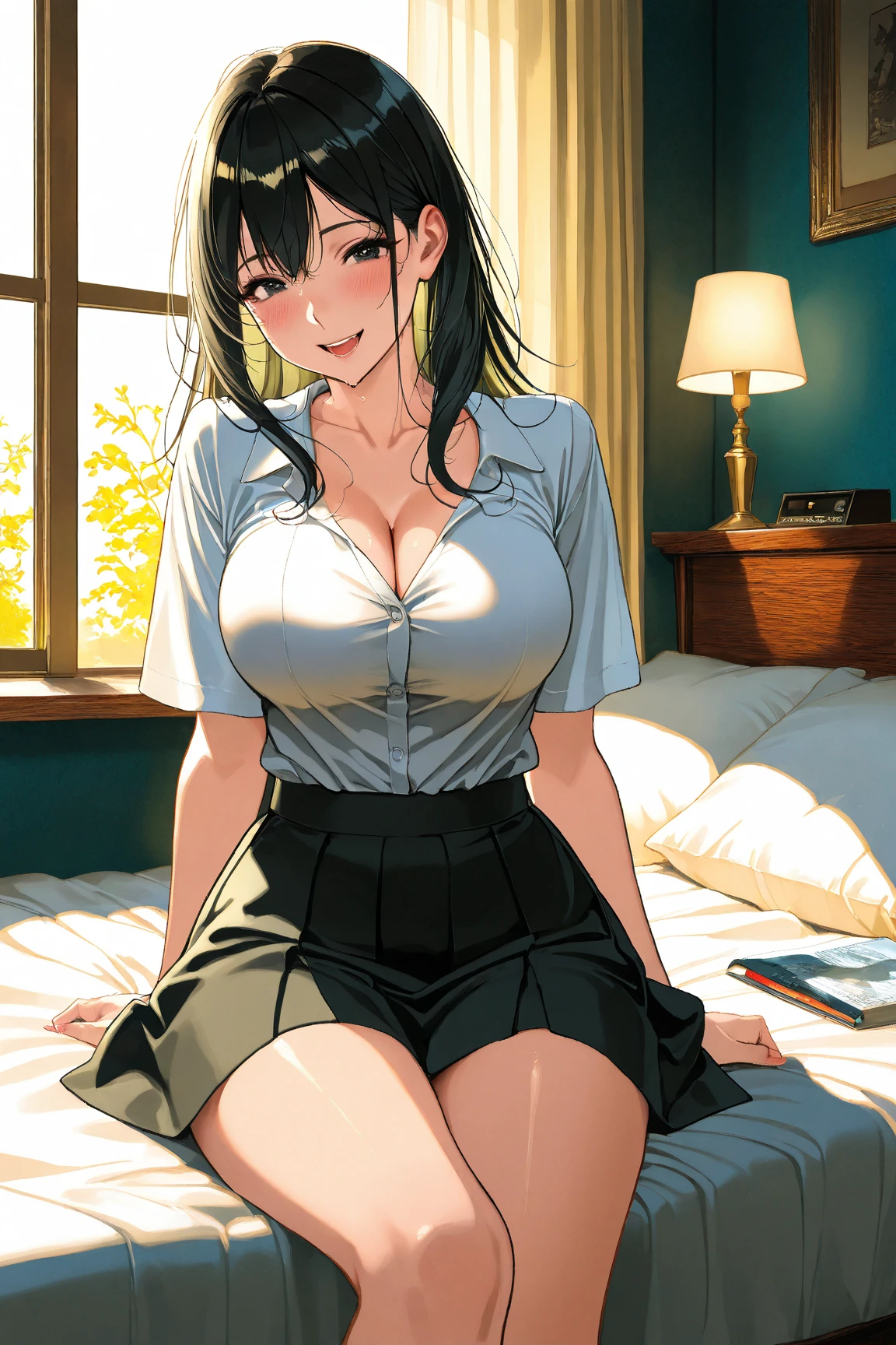 (masterpiece:1.2, Highest quality), (Realistic, photoRealistic:1.4), Beautiful illustrations, (Natural Side Lighting, Cinema Lighting),
Looking at the audience, whole body, 1 girl,
Beautiful Hair,Beautiful Face,Beautiful body, Beautiful breasts, Beautiful thighs, Beautiful legs, Beautiful fingers, A cool and calm high school girl in a sailor suit,
(Showing panties:1.3),(Collared short-sleeved shirt,White shirt,Navy blue pleated skirt), ((Open front shirt)), (I can see your bra:1.3), Cleavage,
(loose socks:1.5),(Gal:1.5),loafers,
(Beautiful views), School, (Spread your legs),Rocking a mini skirt,