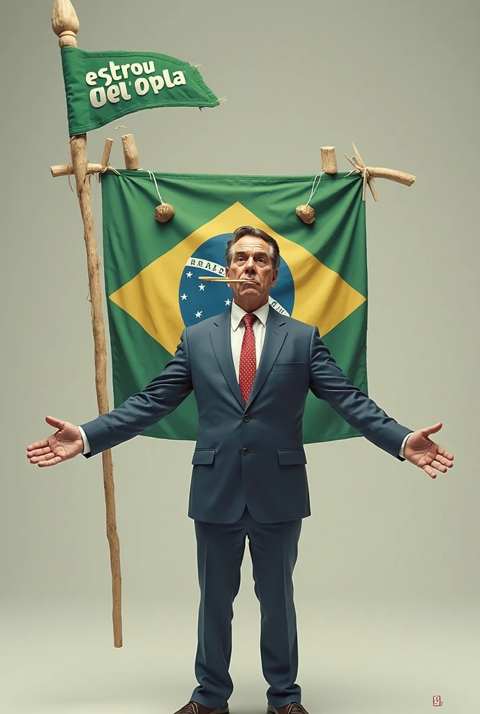 bolsonaro naked, with a huge hand, showing the letter L 