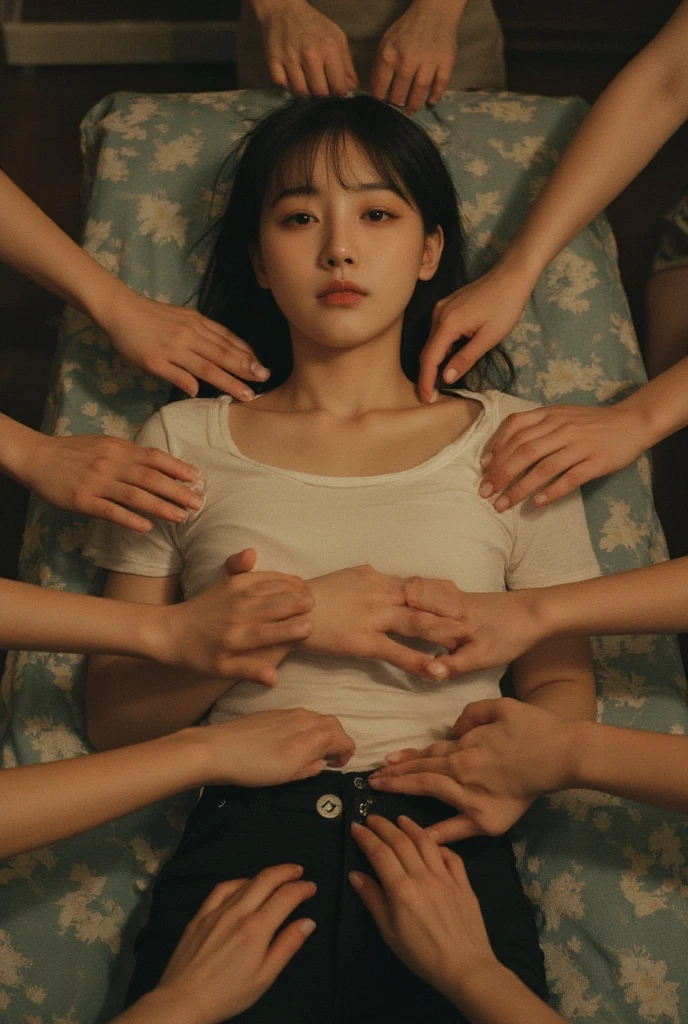extremely quality photograph, Sharp focus, Spectacular realism, Realistic, sauce_photograph, Proper placement, evaluation_Explicit,32K,(photograph realistic:1.3),(Many Hands:1.2),whole body, View your viewers, Break 1 Female, short hair, Arms raised and armpits, Sailor school uniform, ((Flat Chest)), Many Hands, Many Hands caress a woman's body, Large amounts of adhere to the body. ((Soaking wet)), Woman being fondled by Many Hands, Shiny wet background, (((groped by many disembodied hands、Grabbed))), Orgasm Expression, whole body,(((Grab your arm, caress the face, Massage, Explore, Grab, Grab your chest, touch))),  (Oily wet skin;1.3), ((Soaking wet)), 20-year-old, cute Japanese, (Flat Chest:1.3),  (Sailor school uniform:1.1), Very good, No pants, (squat), (Spread your legs),  (Skinny body), Black Hair, Beautiful white skin, Small Mouth, Realistic skin texture, sexy, Browsing Caution, (Navy blue pleated skirt:1.2)