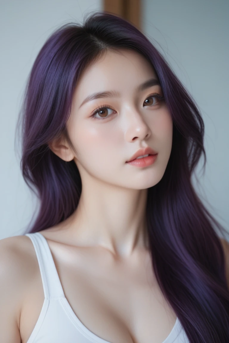 8K, Ultra-high resolution, Highest quality, masterpiece, 三分割法によるphotograph,Surreal, photograph, 1 Girl, (16 years old:1.3), pretty girl, Cute face, 細部まin美しい目, In detail,masterpiece,, One Girl:1.2, Japan Female Announcer,  ((Highest quality, 8K, Tabletop: 1.3)),{{Tabletop}},figure,Highest quality,the Extremely Detailed CG Unity 8K Wallpapers,One Girl_一人in,full_body,from_Downに,look up_in_Audience,look up_Down,(White Pantyhose:1.3),(No shoes:1.3),bed,Purple hair,Twin tails,露出したDown着,window,hair_ribbon,Strong Rim Light,Camel Toe,