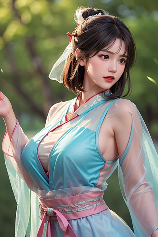 (HDR,8k, RAW portrait of a beautiful girl, best quality, masterpiece:1.2), (super fine illustration),(realistic), (highly detailed skin), (ultra-high resolution), (ultra-detailed background, detailed background), 1 girl,18 yo, (japanese girl),posing, long hair,(,( huge breasts;:1.3), ((cleavage:1.2)chinese fantasy:1.3),, (chinese fantasy town, blooming ,chinise ,night:1.3), (cyan blue outfit includes a blue robe with wide sleeves, a purple inner dress with intricate designs on the chest in front of navel,china cloth ,,midriff,naval cut out:1.3),(black long hair:1.3),(blue eyes:1.2),(smile:1.2), ,(lily:1.3)