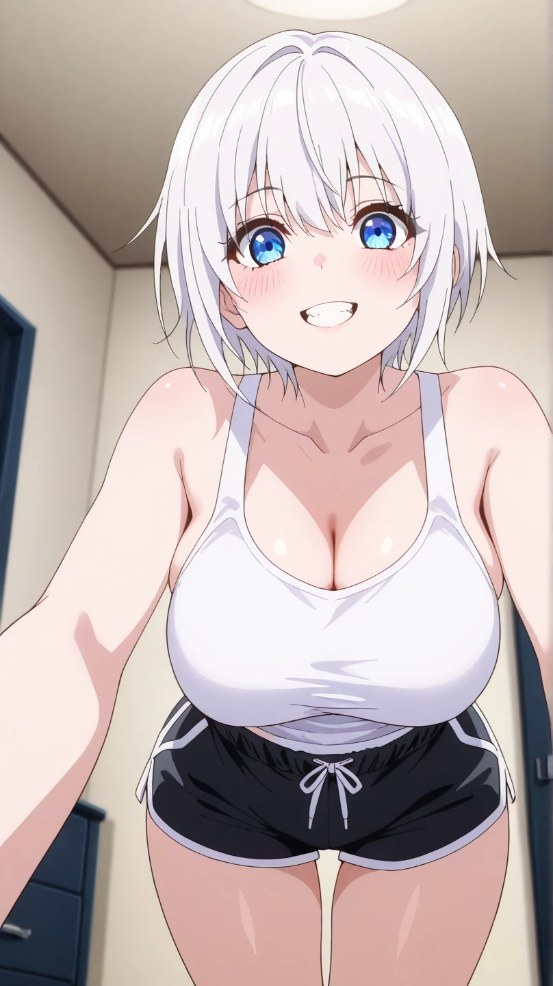 masterpiece, best quality, 1girl, uzaki hana, grey hair, short hair, hair between eyes, bangs, blue eyes, skin fang, bl, (bracelet:0.7), , large breasts, naked , open mouth , yelling
, solo, upper body, reaching out, looking at viewer, pink, black bathroom , massive breasts , cum on breasts , breasts on table , massive breasts , selfie , white bathroom , hard nipples , pink nipples , hair over eyes , red blushing , sticky cum on breasts , lots of cum