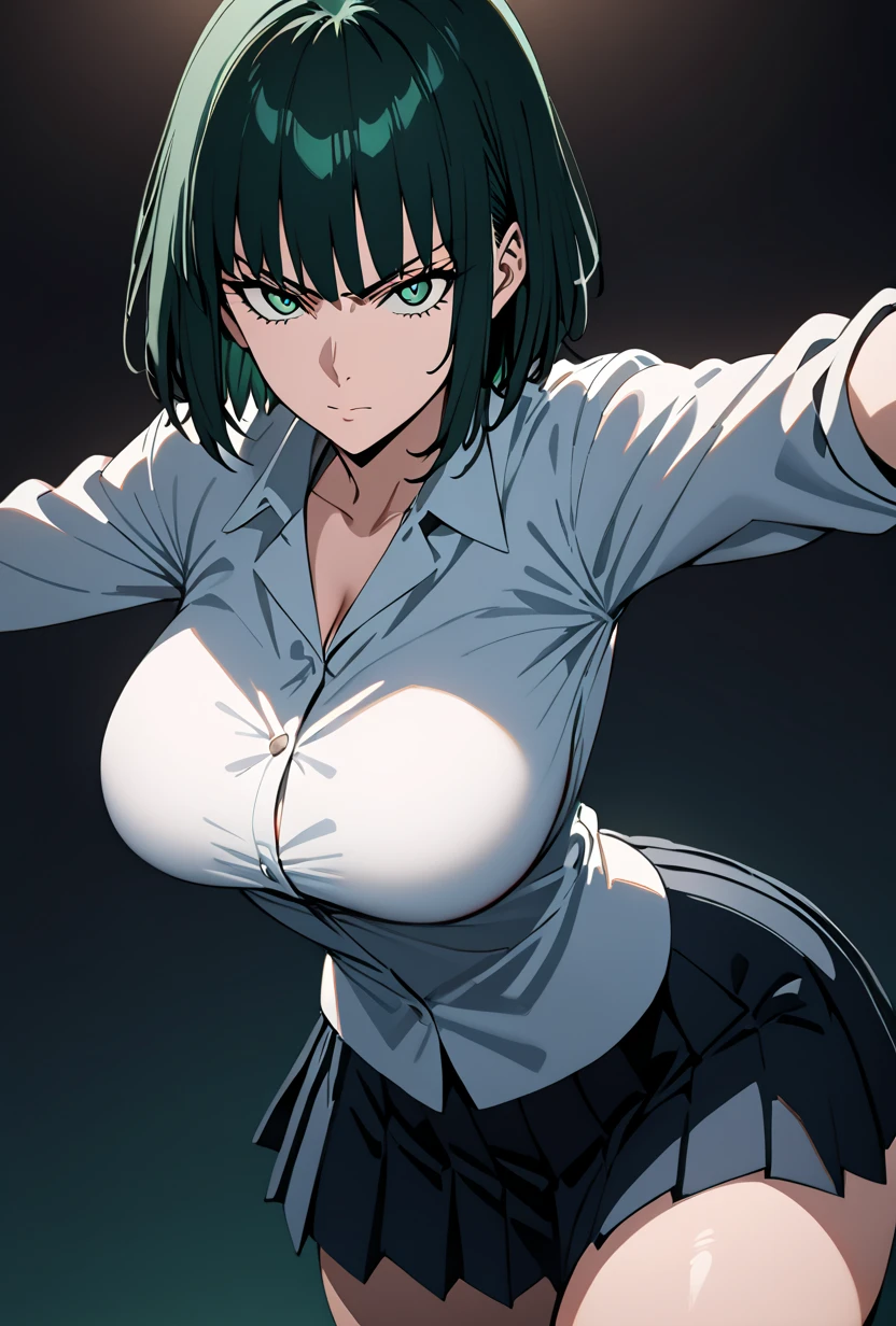 (((pixel-perfect, detail-perfect))), solo, 1girl, fubuki, torn collared dress, collarbone, necklace, looking at viewer, Closed mouth、Torn clothes、Sweat、belly on、Upper body nakesh、Embarrassing、Whiplash tracks、regrettable、it hurts、tears、Ruined City、Dust cloud、、Fighting Stance、nipples ,