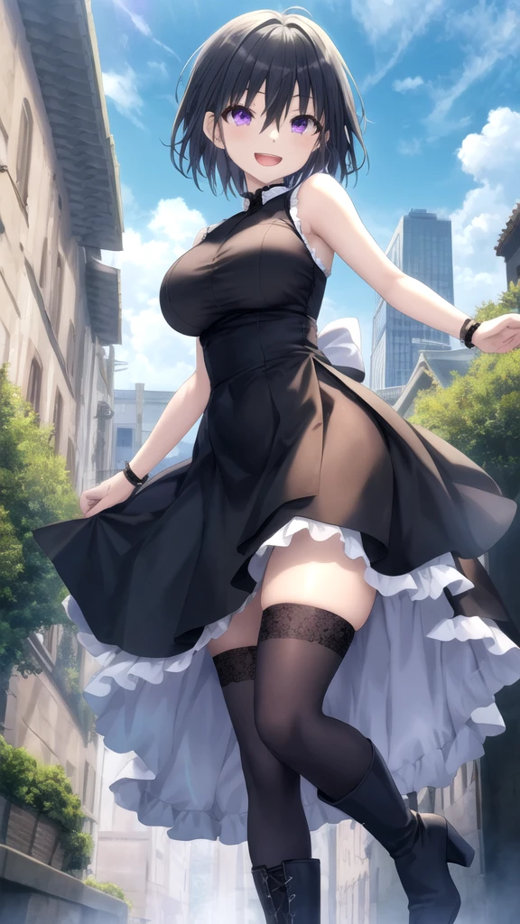 masterpiece:1.4,best-quality,Super Detail,Very Delicate and Beautiful, erotic photo, ( A beautiful orgasm woman boldly rolls up her tight skirt to show her panties ), sexy thong panties, garter belt, garter stocking, gigantic breasts, off-shoulder top, beautiful eyes, in the city
