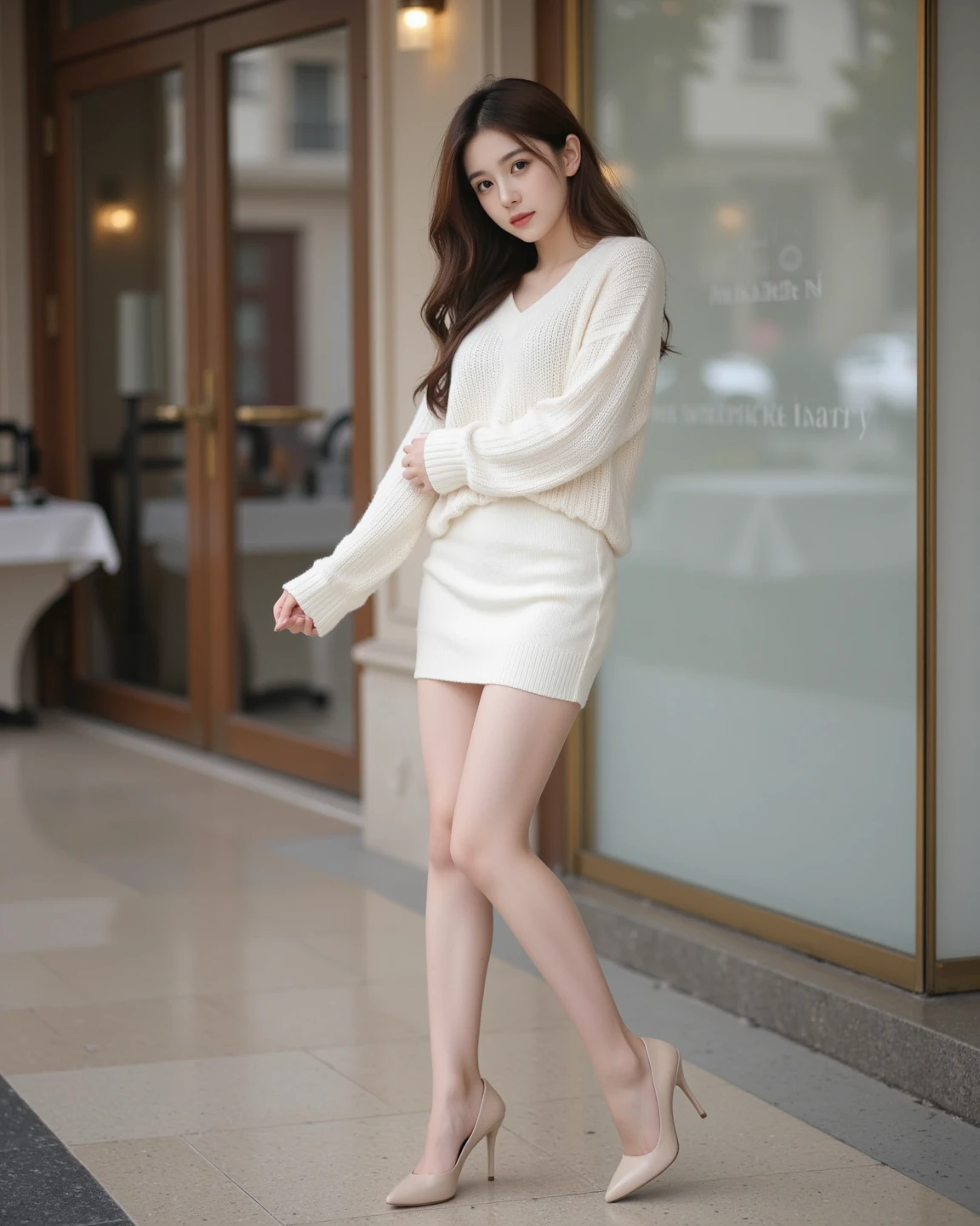 (Great masterpiece、high resolution、high quality)、Glamour girl、Sexy Models、perfect anatomy、beautiful limbs、beautiful skin、Fashionable beauty、stroll、autumn、