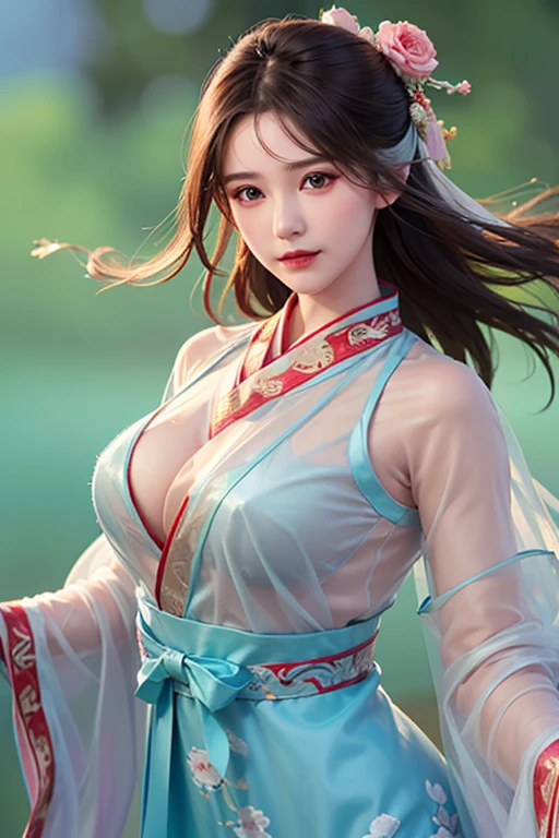 highest quality,tmasterpiece,A masterpiece,extreme hight detail,Delicate portrayal of facial features,Delicate hair portrayal,Delicate eye portrayal,Long hair with a white-green gradient,High ponytail,Delicate hairpins,Luxurious tiara,Cyan Hanfu,Overlapping clothes,Heavy clothes,Very layered Hanfu,Redlip,Danfeng Eyes,eyeslashes,Blue Dragon Maiden,4k画质,Gorgeous light and shadows,Dingdall effect,long and flowing hair,white hair ribbon,Gorgeous scene,sideface,high and cold,Cold,Contains full body details,(((The chest is large))),The entire white back is exposed、bshoulders,Chest squeezing,Clothes half-off,The upper part of the body,The bare chest is visible from the side,Side Body