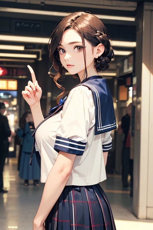 ((Realistic lighting、top-quality、in 8K、masterpiece:1.3))、Clear focus:1.2、twogirls、Perfect figure:1.4、Slim abs:1.1、((dark brown hair))、(White crop top:1.4)、(outside of house、natta:1.1)、Street、Super fine face、Narrow-eyed、二重まぶた、Beautiful fece、Opened mouth:1.8、Smile、Staring at the camera with a refreshing smile、Two beautiful sisters who are most famous in the world、Constriction of the lower back、Beautiful legs、Taut skin、Highly detailed facial and skin texture、A detailed eye、thin cheeks、Healthy skin、(Layered hairstyle、dark brown hair)、(large full breasts)、((disheveled outfit and hair:1.2))、(Elegant Japan sailor suit:1.5)、((skirt rift:1.3)), (Large breasts emphasis、Natural cleavage)、(Cuddle in an incredibly crowded subway train))、frombelow、((Blushing expression:1.5))、