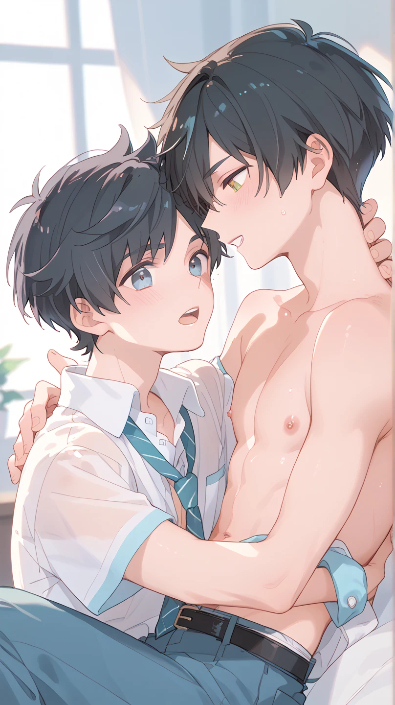 (score_9,score_8_up,score_7_up,score_6_up,score_5_up,score_4_up, source_anime), 8k, best quality, best lighting BREAK 2boy, gay couple relationship, 17 yo, toned, male face, male eyes, male focus, toned, six pack, thick outline, wide shot, completely naked, big penis, ((erect: 1.4)), big testicles, ((ass sex)), yoichi isagi, black hair, blue eyes, hair between eyes, penis in ass