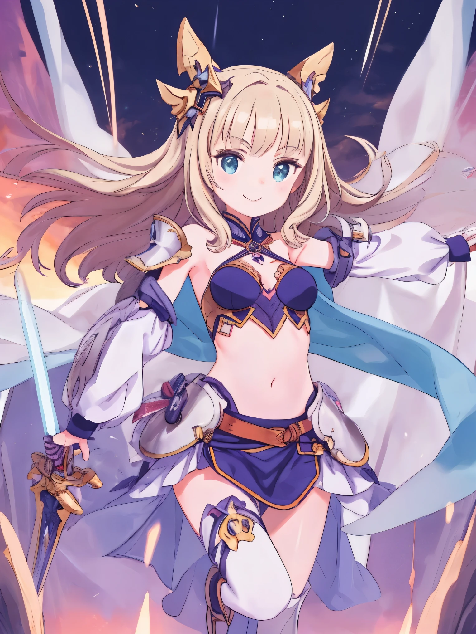 //Character 1girl, gurdian of the divine castle, slim and soft, medium large breast, ultra detailed face, innocent, round face, thin eyeblow, sparkly pupils, translucent skin, extra long hair, blonde hair, curly hair, straight bang, BREAK
//Fashion Her outfit is inspired with the knight of the magical kingdom, divine castle, it connsists sacred divine bikini armor with geometric designs, naughty design, silver cape, her outfit is white and pale pink with gold trim, silver metal, glitter material, sparkling every parts of the armor, thin sword with a delicate handle design, delicate designed helm
BREAK
behavior
(chest up shot :1.5), smiling full of compassion, half opened mouth, waiting kiss, intimate relationships