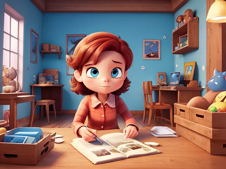 Mulher estilo pixar,  bespectacled, sorridente, alta qualidade, melhor qualidade