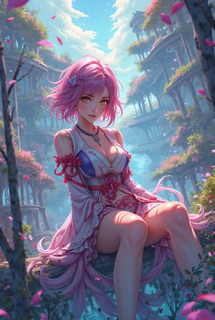 (top quality、masterpiece、very high resolution、Ultra high quality、High quality pixels)、perfect eyes, perfect face, alone,8k, F cup breasts,(Detailed description of hair), (Detailed description of face),(detailed description of body), Fair and translucent skin, gorgeous, long legs, facing the audience, Professional photography lighting,Detailed pink eyeball, pink hair, braid, Girlfriend style, gentle expression, (Cowboy shot: 1.3), (white oversized boyfriend shirt: 1.2), model posture, sitting, pantyhose, girlfriend ssmile