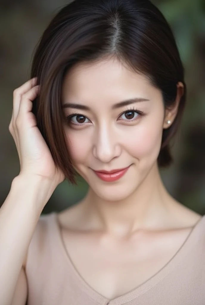 beautiful japanese woman, 30 years old, medium short length brown hair, medium sized breasts, beautiful detailed eyes, beautiful detailed lips, extremely detailed face, small head, small areola, smiling,cinematic lighting, photorealistic, 8k, high quality, hyper detailed, (rough skin:1.3), look at me, spread legs,riho yoshioka