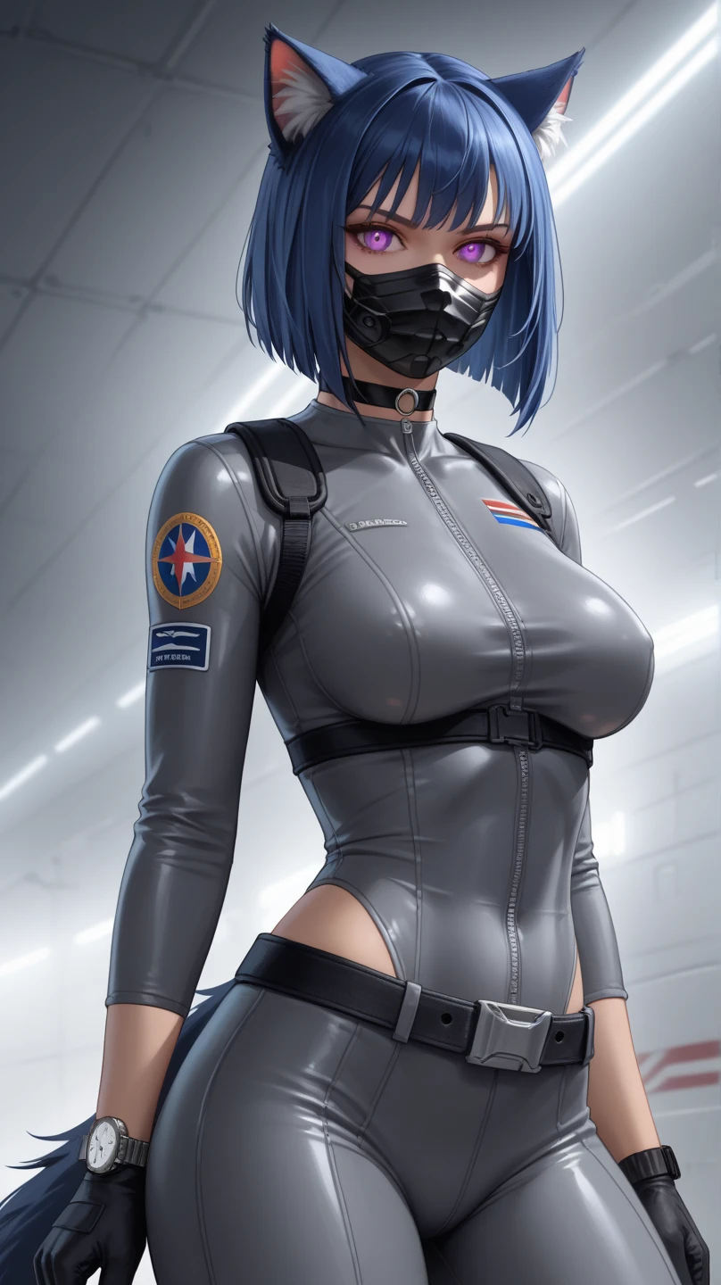 Teal hair, sex slave tattoo, (hairy :1.3), lifting up her shirt, sexy bra, (gigantic breasts), 4k, detailed face, anime stlye girl with large bright highly detailed gray eyes, wild short pixy hair cut hair style, wearing a blue and white skin tight long sleeve painted on top, sexy tongue, (robotic legs).